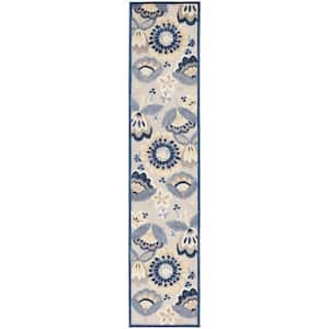 Charlie 2 X 12 ft. Blue and Grey Floral Indoor/Outdoor Area Rug