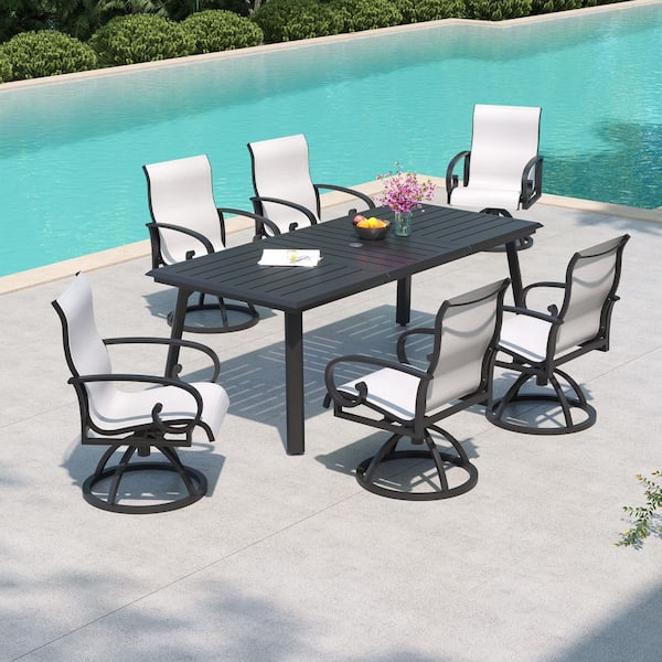 82.7 in. Patio Aluminum Outdoor Dining Set with Umbrella Hole, 360° Swivel Dining Chair in Augustine Oyster (7 Pieces)