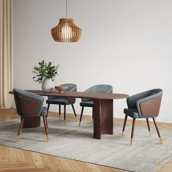 Manhattan Comfort Reeva Graphite Grey Modern Faux Leather Upholstered Dining Chair with Beech Wood Back and Solid Wood Legs