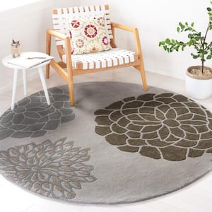 Soho Light Grey 6 ft. x 6 ft. Round Floral Area Rug