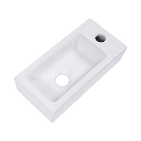 3.54 in. Ceramic Wall-Mounted Rectangular Bathroom Sink in White