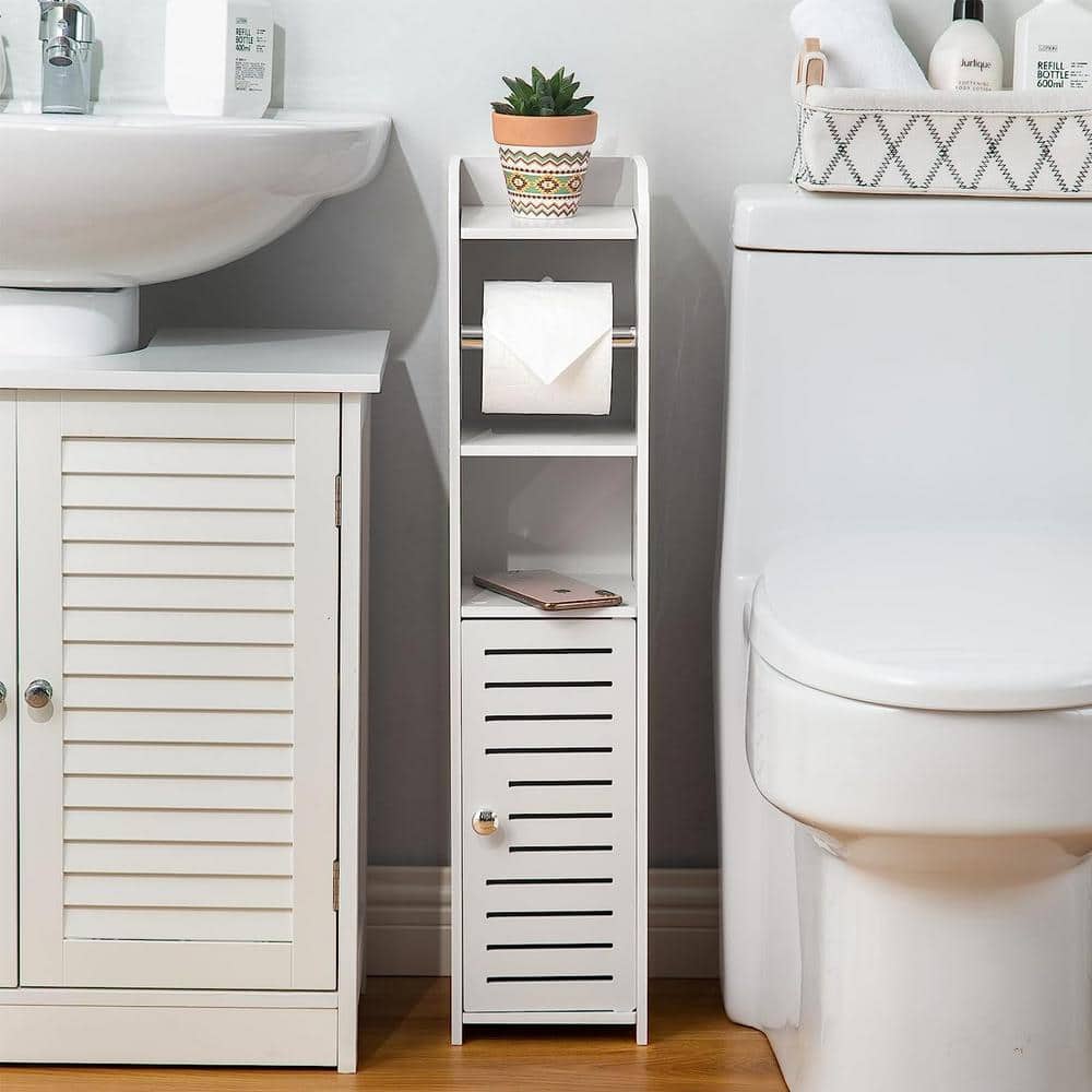 White PVC Small Bathroom Toilet Paper Holder Stand