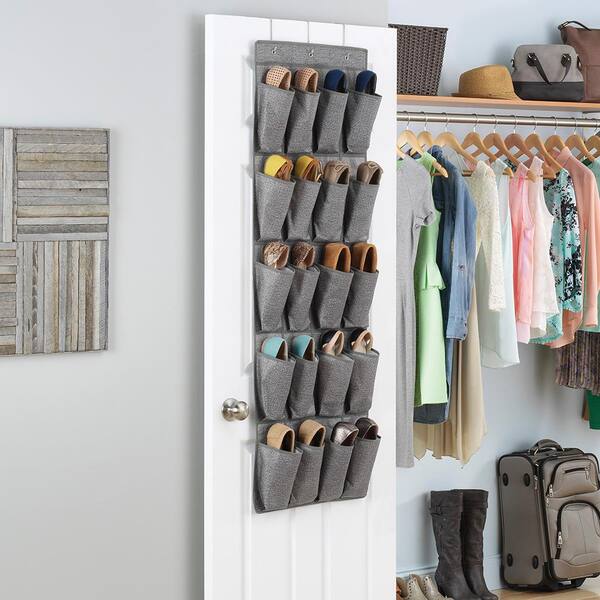 Misslo Door Shoe Rack with Deep Pockets for 12 Pairs of Shoe Organizer Over The Door Hanger for Closet and Dorm Narrow Storage, Grey