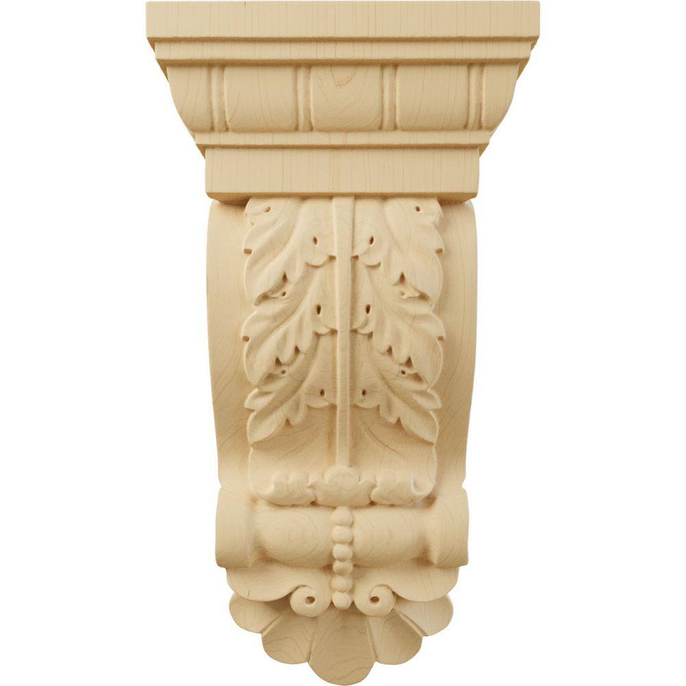Alder Wood Thin Flowing Acanthus Decorative Corbel, 9.75"H