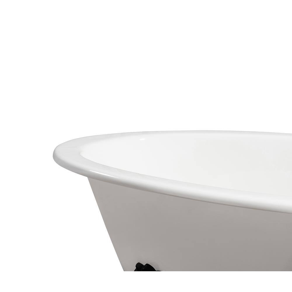 65" Glossy White Cast Iron Clawfoot Soaking Tub with Matte Black Feet