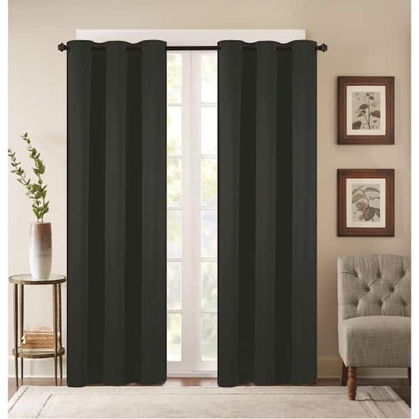 J&V TEXTILES Black Solid Polyester Thermal 76 in. W x 84 in. L Grommet Blackout Curtain Panel