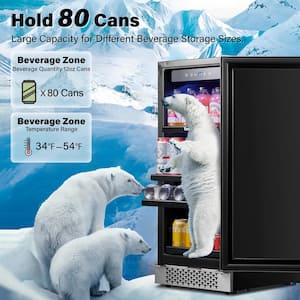 Single Zone 15 in. 80 (12 oz.) Cans Beverage Cooler Soda Beer Drink Built-in Refrigerator 34-54°F with Safety Lock