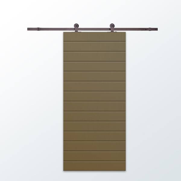 CALHOME 30 in. x 96 in. Olive Green Painted Composite MDF Paneled Interior Sliding Barn Door with Hardware Kit