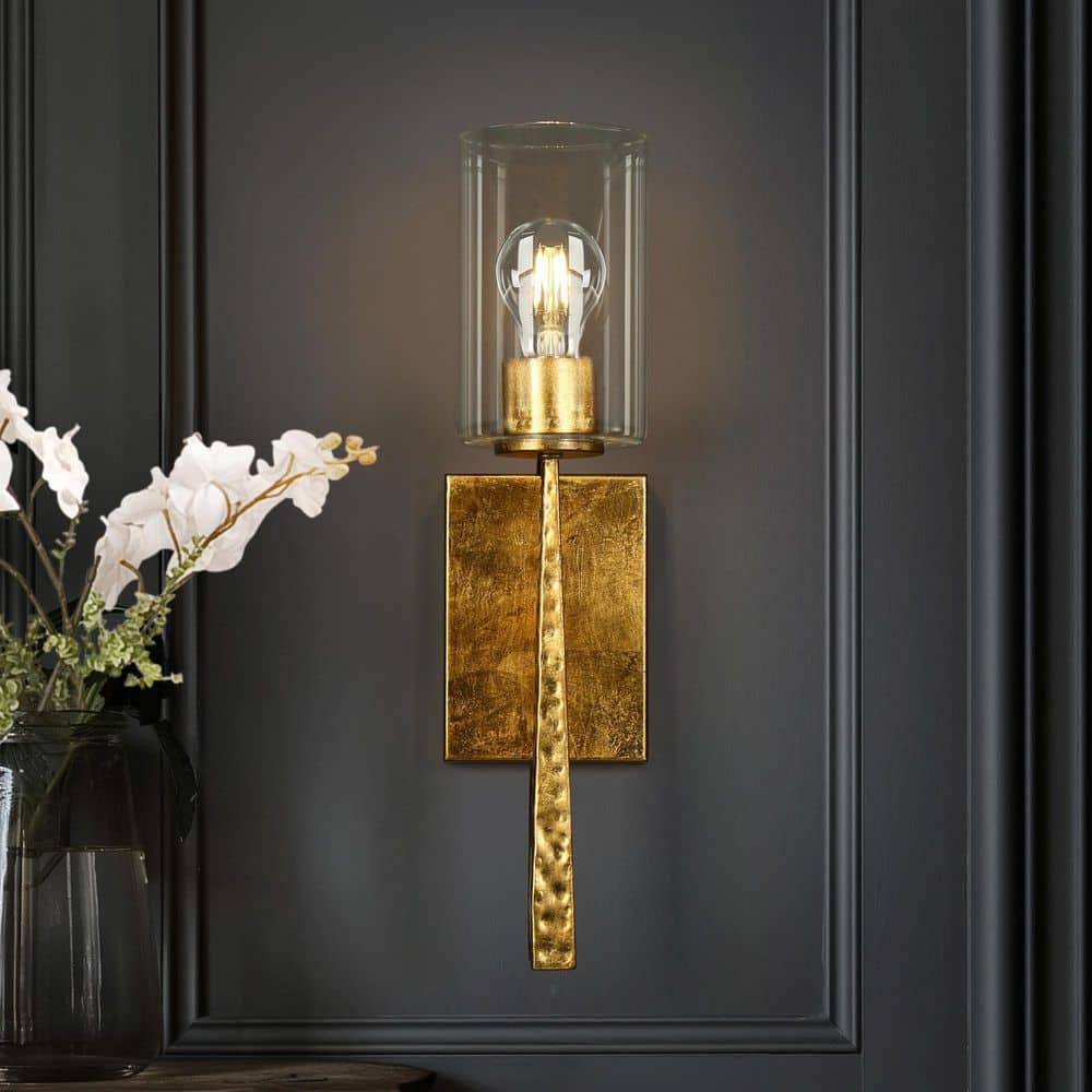 18.7 in. 1-Light Gold Mid-century Modern Wall Sconce with Gold Leaf, Glam Wall Light for Living Room, Powder Room price history on PriceWatchPro