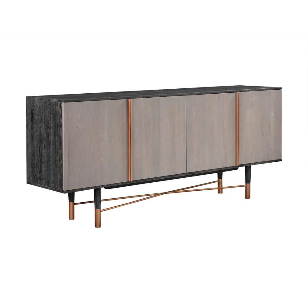 Turin Solid Oak Sideboard with Copper Accents and Spacious Cabinets