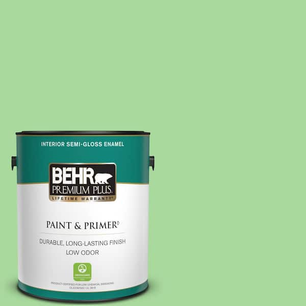 BEHR PREMIUM PLUS 1 gal. #440B-4 Cool Aloe Semi-Gloss Enamel Low Odor Interior Paint & Primer