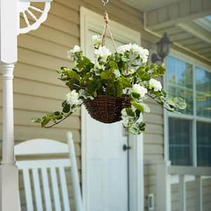 White Artificial Geranium Flower Arrangement with Hanging Basket