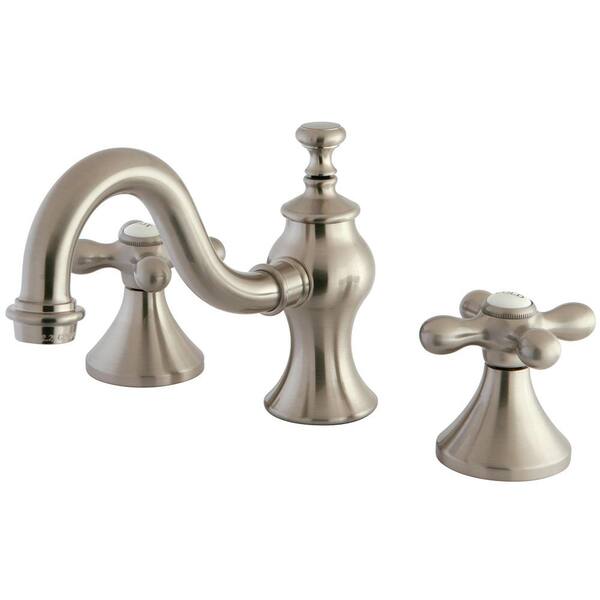 Kingston Brass Traditional Cross 8 in. Widespread 2-Handle High-Arc Bathroom Faucet in Satin Nickel