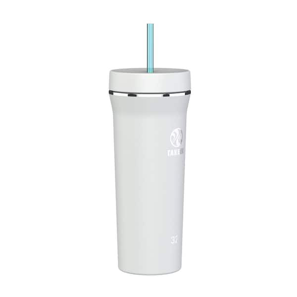 40 OZ Adventure Tumblers White With Removable Plastic Handle, Metal &  Plastic 2 Straws and Leak-proof Slide Lid 2 Pack