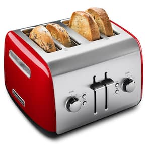 Empire 4-Slice Red Wide Slot Toaster with Crumb Tray