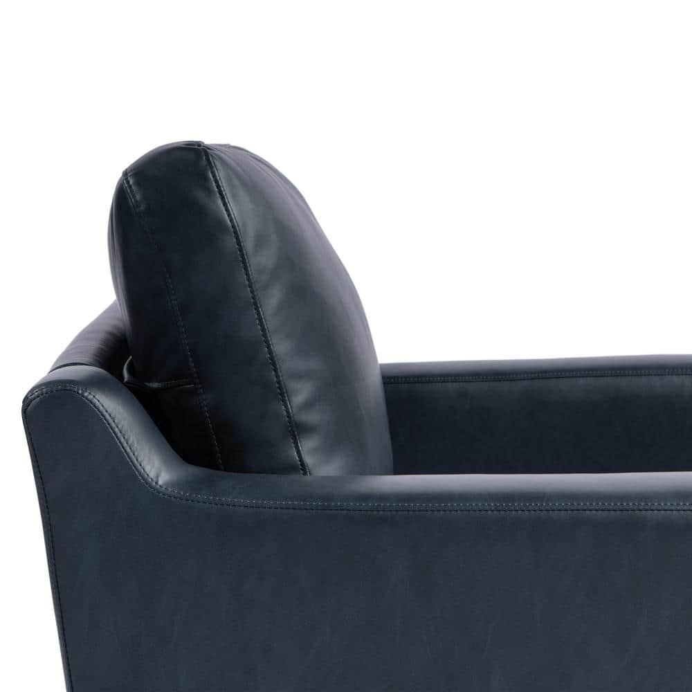 Navy Blue Faux Leather and Wood Accent Chair