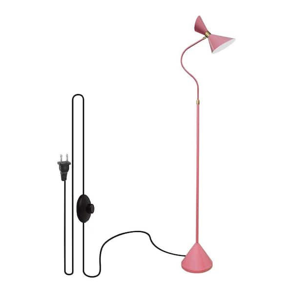 70.4 in. Pink Modern Standing Industrial Swing Arm Floor Lamp for Living Room With Metal Shade