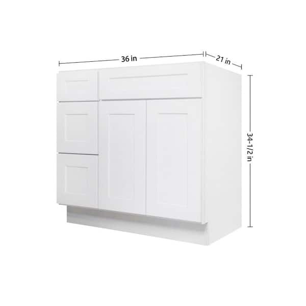 36 in. W 21 in. H 34.5 in. D Ready to Assemble Plywood Vanity Kitchen Cabinet in Painted White with Drawer