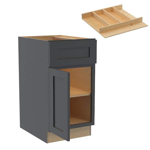 Home Decorators Collection Newport 18 in. W x 24 in. D x 34.5 in. H Assembled Plywood Base Kitchen Cabinet in Deep Onyx with Utility Soft Close LH