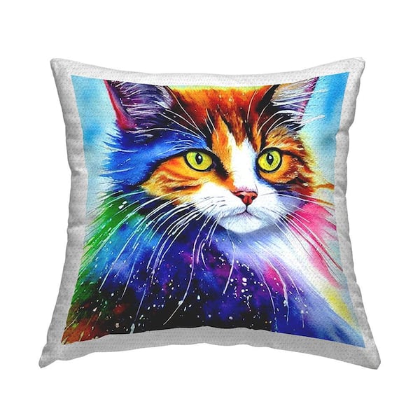 Stupell Industries Modern Bold Rainbow Cat Multi-Color Square Outdoor Throw Pillow
