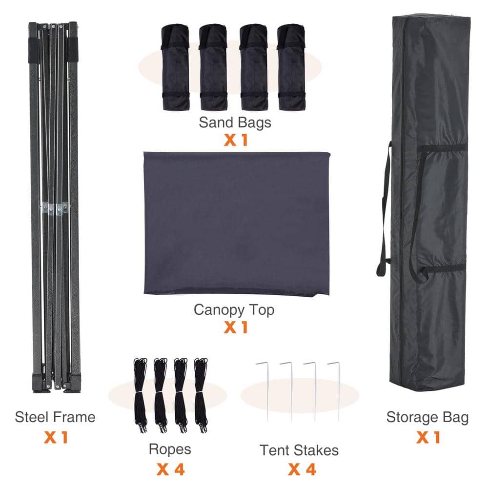 10' x 10' Gray Adjustable Height Pop-Up Outdoor Canopy Tent