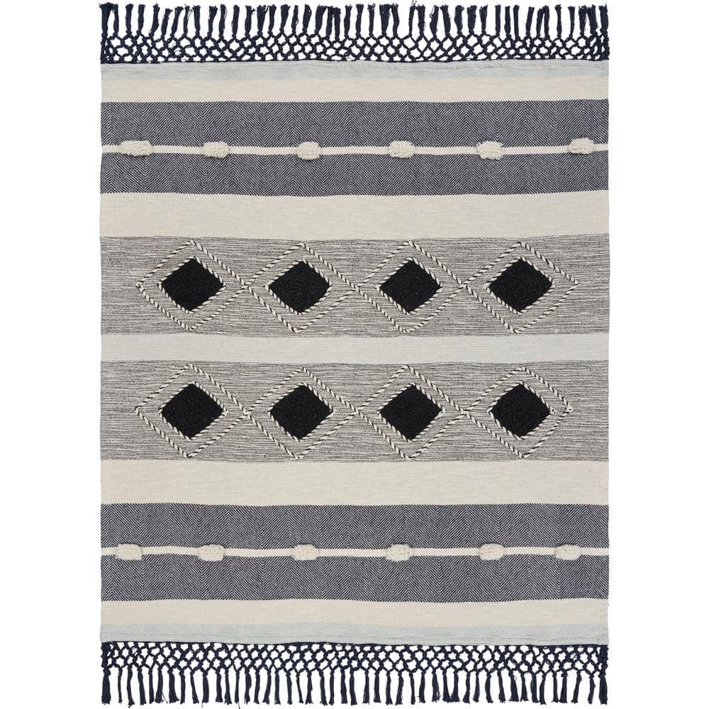 Organic Cotton Gray and Black Geometric Throw Blanket