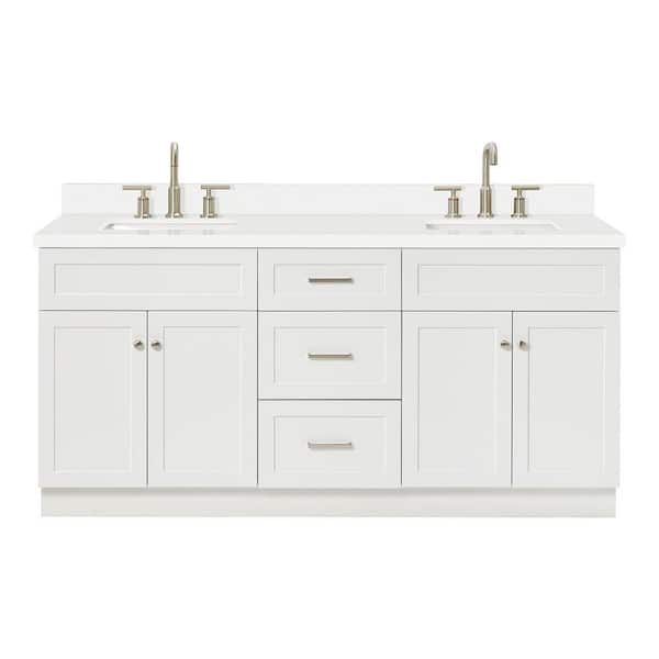 Hamlet 72 in. W x 22 in. D x 36 in. H Bathroom Vanity in White with White Pure White Quartz Top