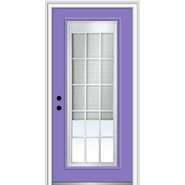 MMI Door 36 in. x 80 in. Internal Blinds GBG Low-E Glass Right-Hand Full Lite Clear Painted Fiberglass Smooth Prehung Front Door