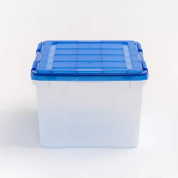 IRIS 15 Gal. Lockable Plastic Storage Tote in Clear with Sturdy Blue Lid  and Buckles (4-Pack) 500135 - The Home Depot