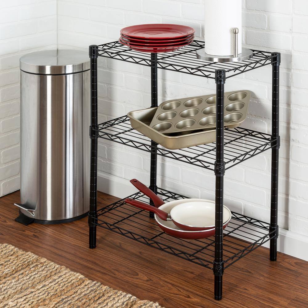 Black 3-Tier Heavy Duty Adjustable Steel Shelving Unit