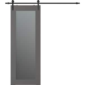 Vona 207 30 in. x 96 in. Full Lite Frosted Glass Gray Matte Wood Composite Sliding Barn Door with Hardware Kit