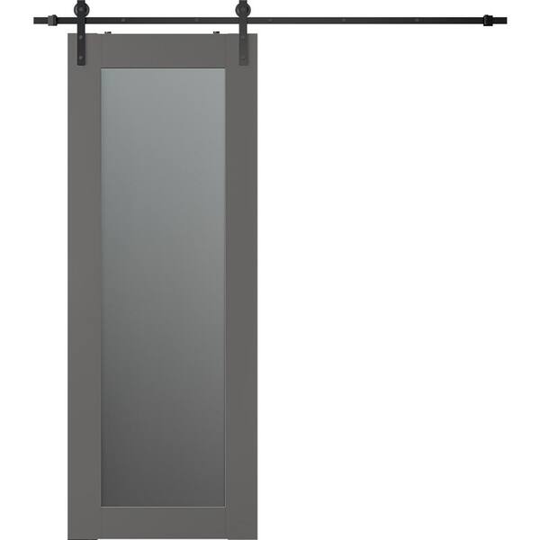 Belldinni Vona 207 28 in. x 84 in. Full Lite Frosted Glass Gray Matte Wood Composite Sliding Barn Door with Hardware Kit