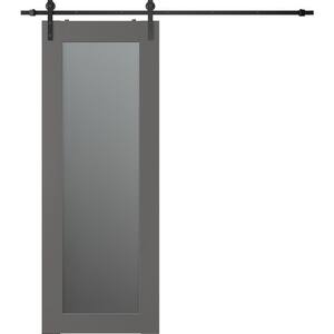 Vona 207 24 in. x 84 in. Full Lite Frosted Glass Gray Matte Wood Composite Sliding Barn Door with Hardware Kit