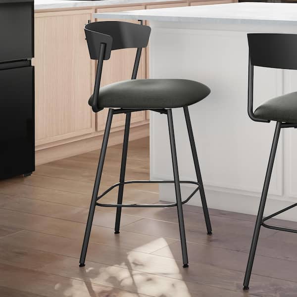 Amisco Ludwig 25.875 in. Charcoal Grey Polyester / Black Metal Swivel Counter Stool