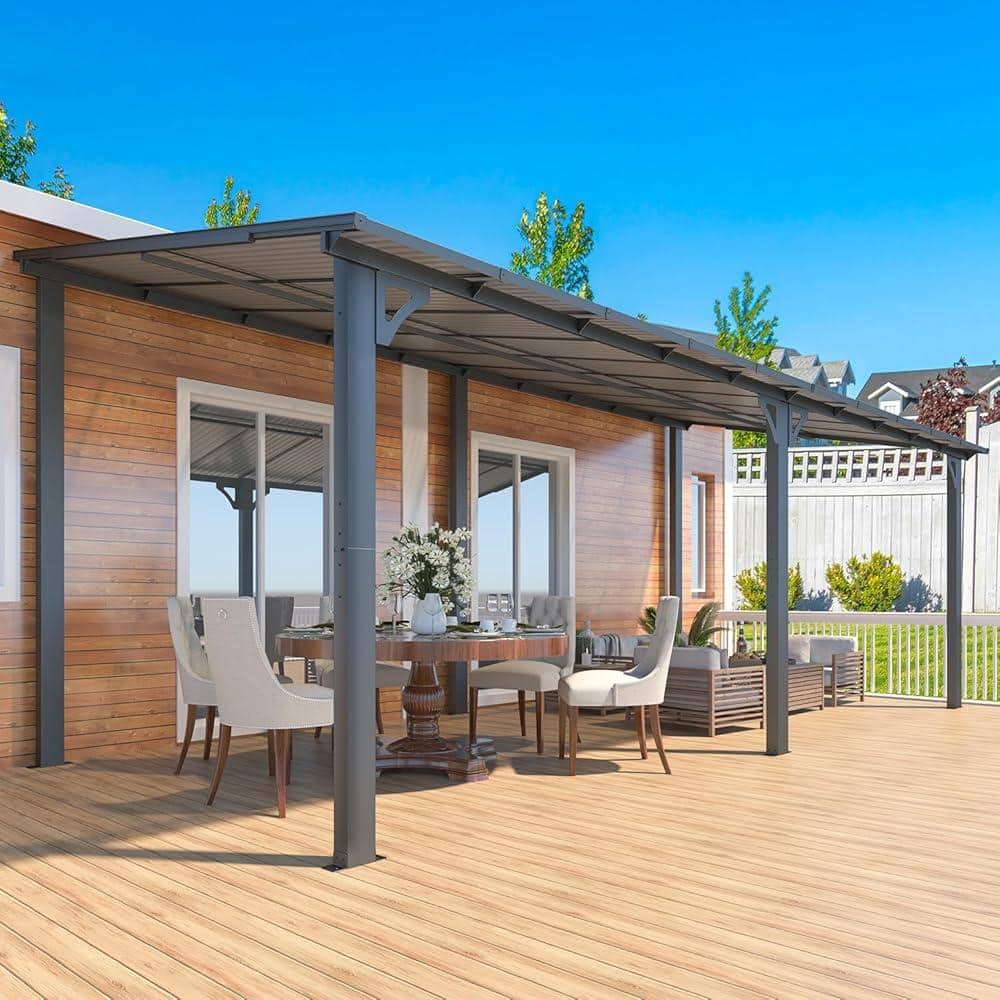 20 ft. x 8 ft. Black Hardtop Wall Mounted Gazebo with Sloping Roof price history on PriceWatchPro