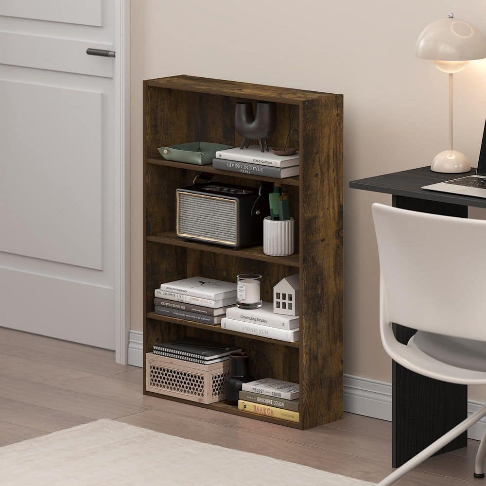 Furinno Basic 35.04 in. Tall Amber Pine Wood 4-Shelf Open Shelf