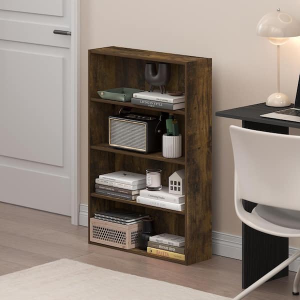 Basic 35.04 in. Tall Amber Pine Wood 4-Shelf Open Shelf Bookcase