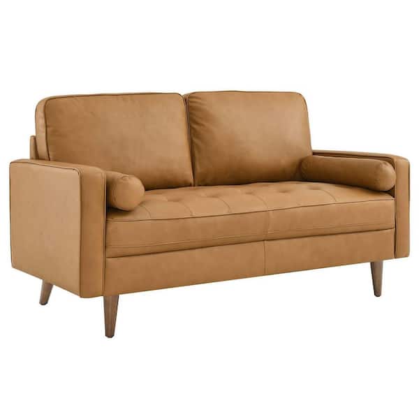 MODWAY Valour 62 in. Tan Bonded Leather 2-Seat Loveseat