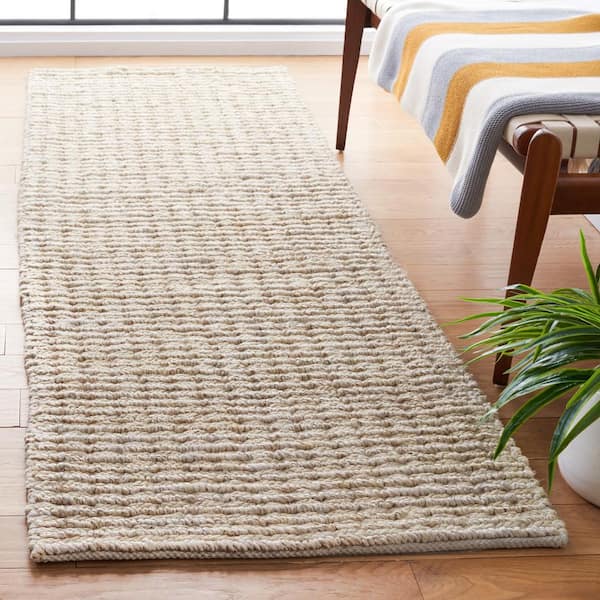 Natural Fiber Ivory 3 ft. x 12 ft. Woven Solid Runner Rug