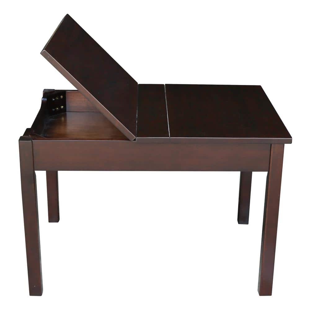 Children's Dark Stained Rubberwood Lift-Top Storage Table