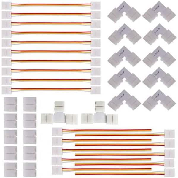 White Single Circuit Track Lighting Connector Kit 32-Pack-3-Pin L and T Shape with Jumper for 10mm RGB LED Strip