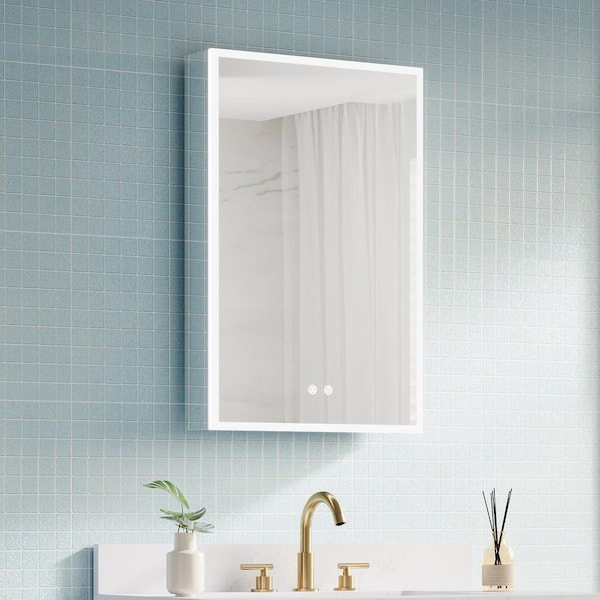 FORCLOVER 20 in. W x 30 in. H Frameless Rectangular Silver Surface Mount Medicine Cabinet with Mirror and LED Light (Right Open)