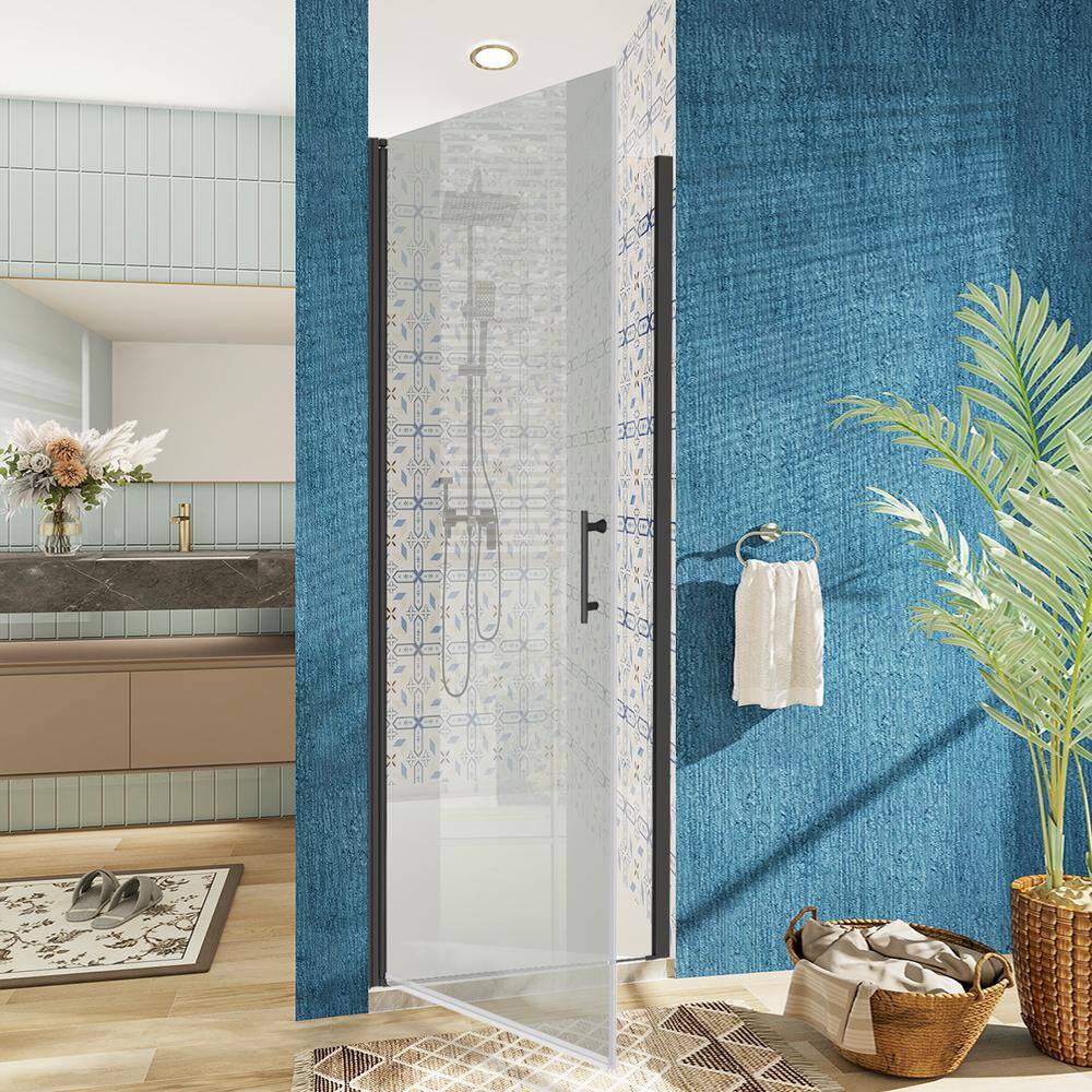 Matte Black Frameless Pivot Shower Door with Clear Glass, 28-29.4 in. W x 72 in. H