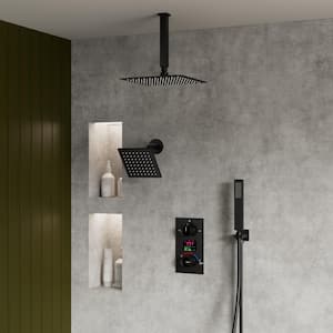 Single Handles 3-Spray Ceiling Mount 12 and 6 in. Shower Head Shower Faucet 2.5 GPM with Anti Scald in. Matte Black