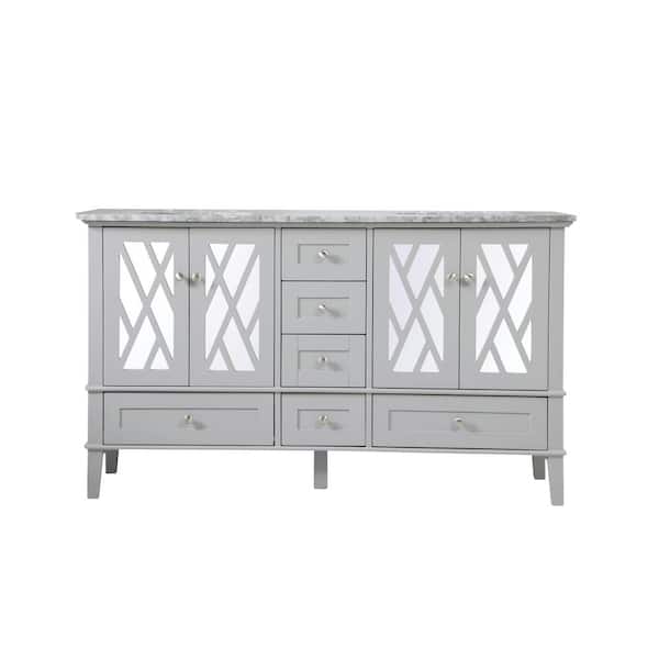 Unbranded Timeless Home 60 in. W x 20.5 in. D x 35 in. H Double Bathroom Vanity in Grey with Marble
