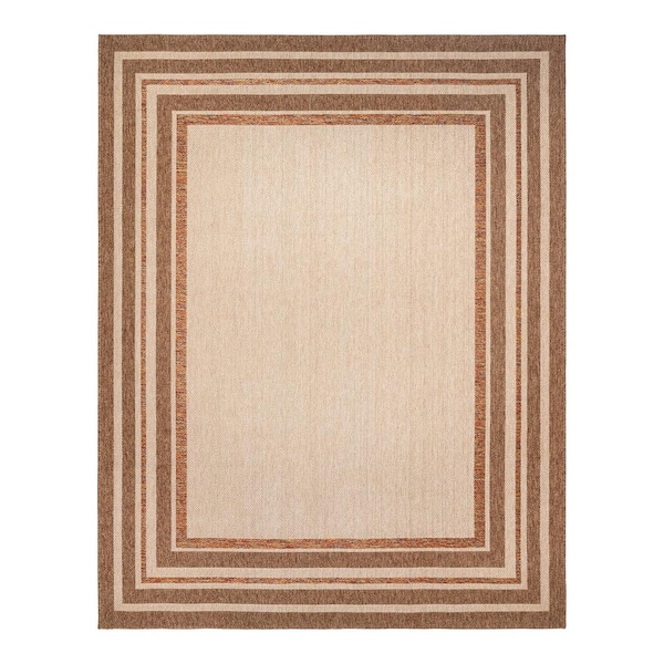 Ringley Simmone Chestnut Brown 5 ft. x 7 ft. Striped Border Indoor/Outdoor Area Rug