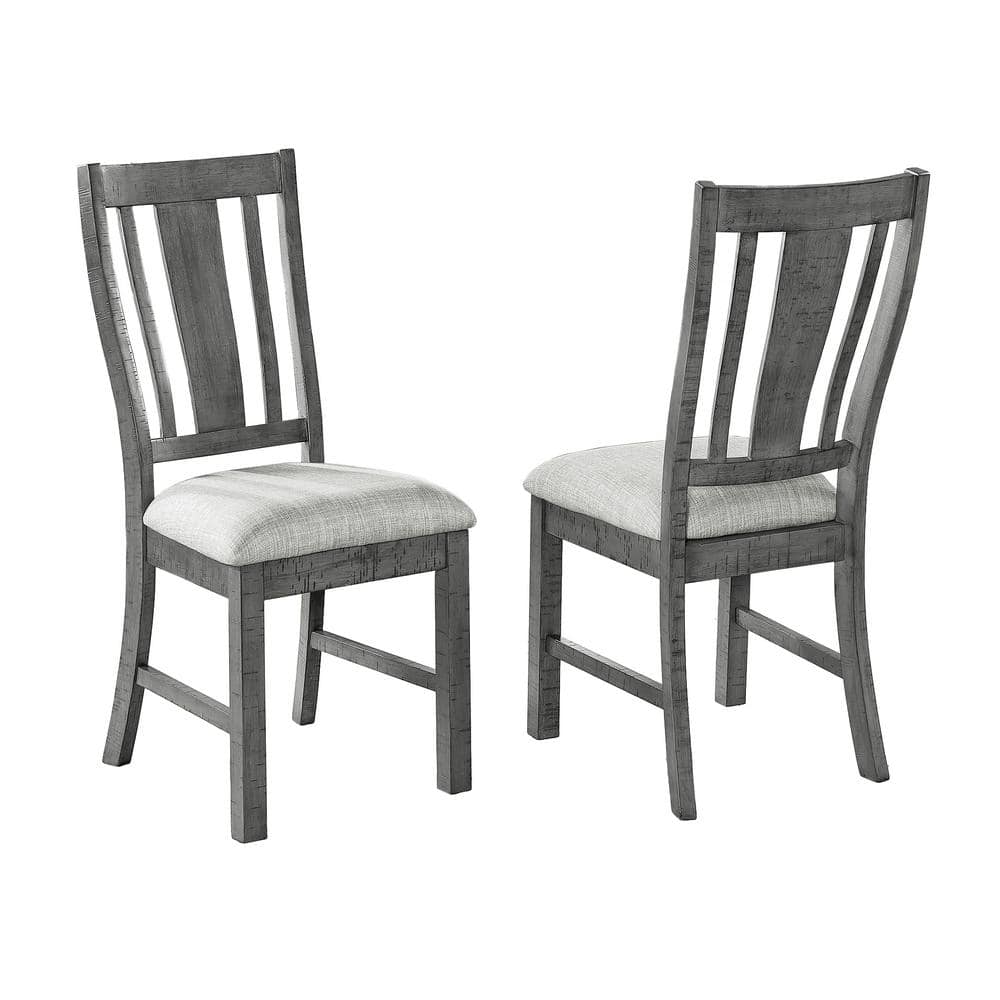 Rustic Gray Wood 7-Piece Dining Set with Light Gray Linen Upholstered Chairs