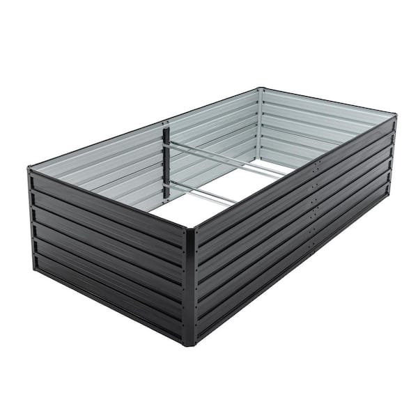 8 x 4 x 2 ft. Black Galvanized Metal Raised Garden Bed, Outdoor Planter Boxfor Growing Vegetables Flowers Herbs