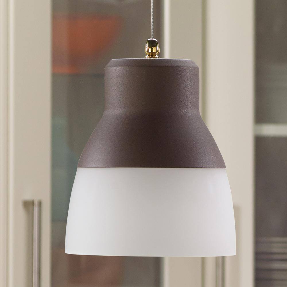 Bronze Mini Wireless LED Glass Pendant Light 10"