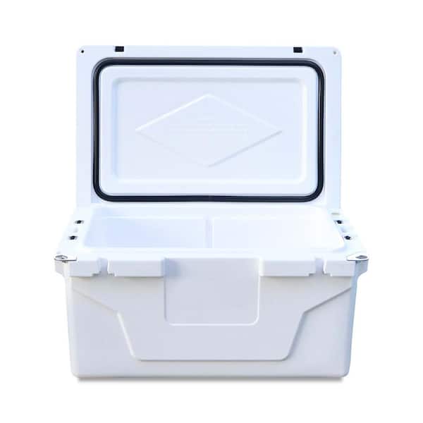 Zeus & Ruta 65 qt. White Outdoor Portable Camping Cooler with Wheels, Ice Chest with 54-Can Capacity, Keeps Ice for up to 5-Days